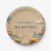 Retro-Vintage-Auto-Zwei-Schnell-Geburtstag Pappteller (Vorderseite)