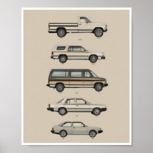 Retro Vintage-Autos Downloadbarer Druck Poster