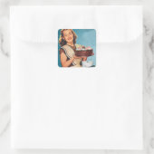 Retro-Vintage Backdame Quadratischer Aufkleber (Tasche)