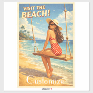 Retro Vintage Bade-Schönheit Thunder_Cove Aufkleber