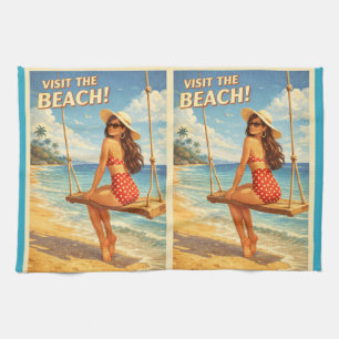 Retro Vintage Bade-Schönheit Thunder_Cove Geschirrtuch