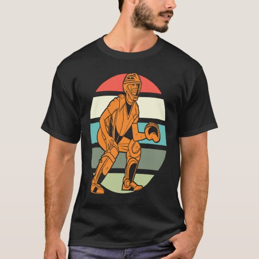 Retro Vintage Baseballwerfer Catcher T-Shirt (Vorderseite)
