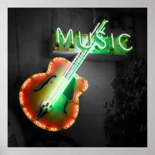 Retro Vintage Bass-Gitarre Musik Neon-Schild in Gr Poster
