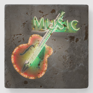 Retro Vintage Bass-Gitarre Musik Neon-Schild in Gr Steinuntersetzer
