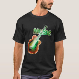 Retro Vintage-Bassgitarren-Musik-Neonlicht in Grün T-Shirt