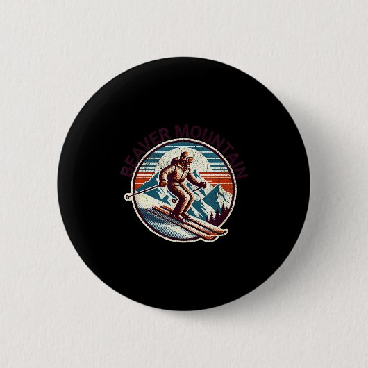 Retro Vintage Beaver Mountain Utah Skigebiet Button (Vorderseite)