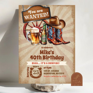 Retro Vintage-Bierstiefel Cowboy-Erwachsenenerwach Einladung