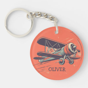 Retro-Vintage Biplane Personalisiert Schlüsselanhänger