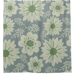 Retro Vintage Blau Grün Blumen  Duschvorhang