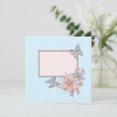 Retro Vintage Blume mit blauen Rahmen Perlen Einladung (Stehend Vorderseite)