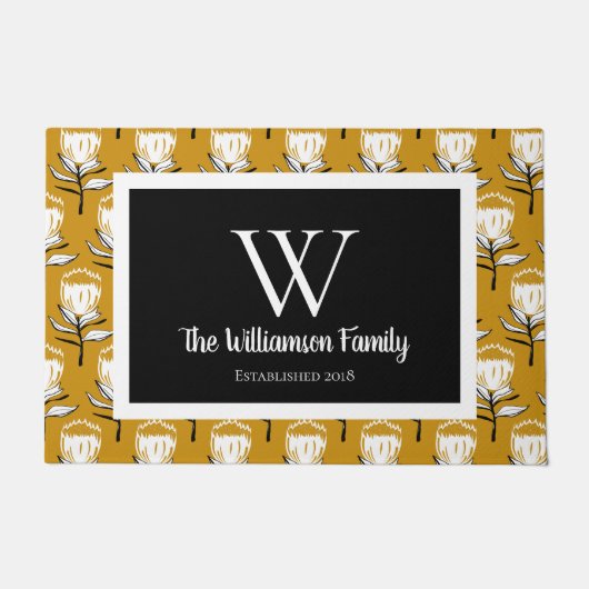 Retro-Vintage Blume und Senfgelb Fußmatte (Vorderseite)