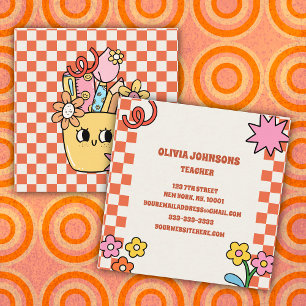 Retro Vintage Blumen Bleistift Schullehrerin Quadratische Visitenkarte