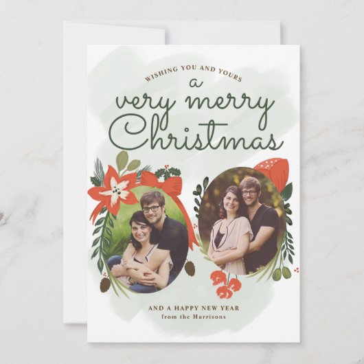 Retro Vintage Blumenweihnachtskarte Feiertagskarte (Vorderseite)