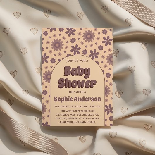 Retro Vintage Boho Daisy 70s Baby Shower Einladung