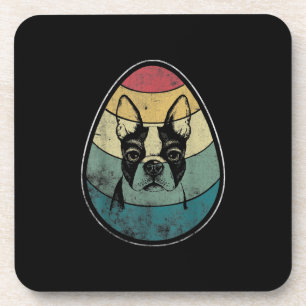 Retro Vintage Boston Terrier Dog Egg Happy Easter Getränkeuntersetzer