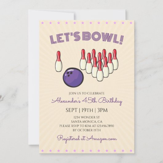 Retro-Vintage-Bowling-Geburtstagsfeier Einladung (Vorderseite)