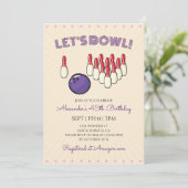 Retro-Vintage-Bowling-Geburtstagsfeier Einladung (Stehend Vorderseite)