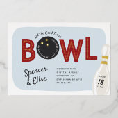 Retro Vintage Bowling Thema Jahrestag Party Folieneinladung (Vorderseite)
