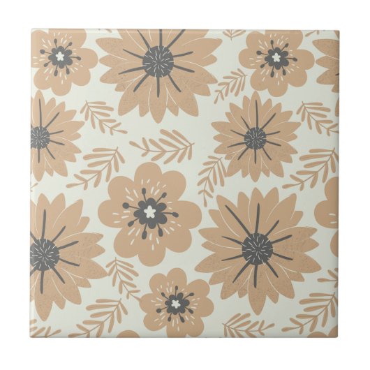 Retro Vintage Braun Blumenmuster Fliese (Vorderseite)