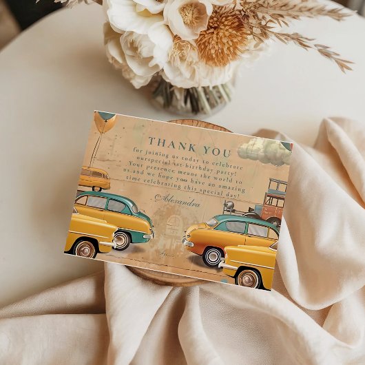 Retro Vintage Car Two Fast Birthday Dankeskarte