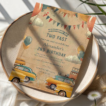 Retro Vintage Car Two Fast Birthday