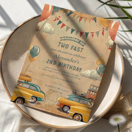 Retro Vintage Car Two Fast Birthday Einladung