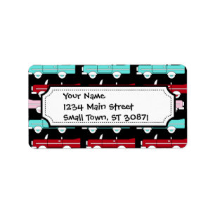 Retro Vintage Cars Rosa Rosa Türkisblau Frisierte  Adressaufkleber