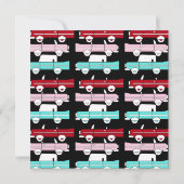 Retro Vintage Cars Rosa Rosa Türkisblau Frisierte Einladung (Rückseite)