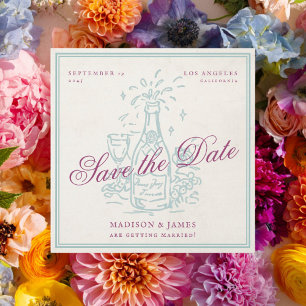Retro Vintage Champagner Lila Hochzeit Save The Date