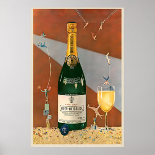 Retro Vintage Champagner-Weinflasche Trinken Küche Poster