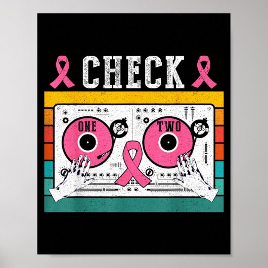 Retro Vintage Check Eins Zwei Brustkrebs Poster (Vorne)