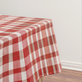 Retro Vintage Cherry Red Textured Plaid  Tischdecke