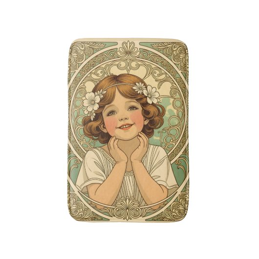 retro Vintage Child With Flowers Badematte (Vorderseite Vertikal)