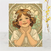 retro Vintage Child With Flowers Karte (Gelbe Blume)