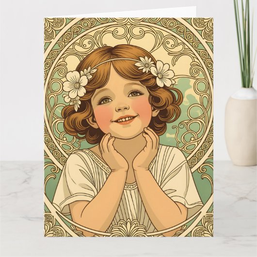 retro Vintage Child With Flowers Karte (Vorderseite)