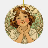 retro Vintage Child With Flowers Keramik Ornament (Hinten)