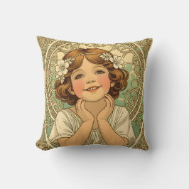 retro Vintage Child With Flowers Kissen