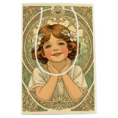 retro Vintage Child With Flowers Mittlere Geschenktüte (Vorderseite)