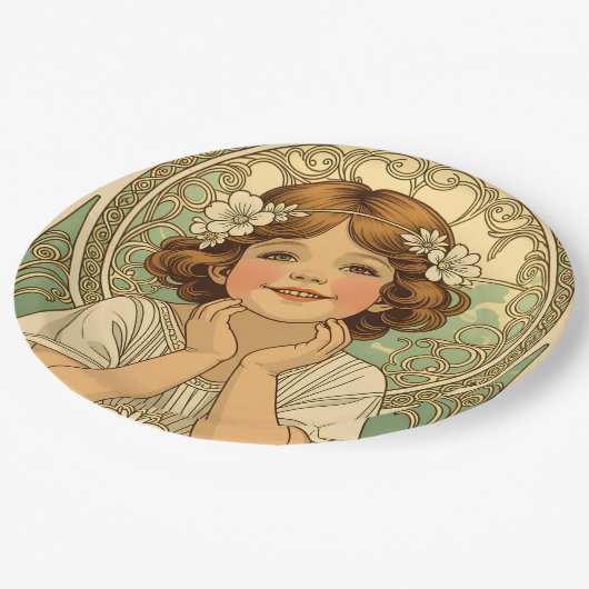 retro Vintage Child With Flowers Pappteller (Schrägansicht)