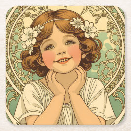retro Vintage Child With Flowers Rechteckiger Pappuntersetzer