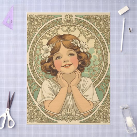 retro Vintage Child With Flowers Seidenpapier (Basteln)