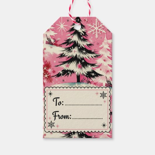 Retro Vintage Christmas: 1950's Pink Xmas Geschenkanhänger (Vorderseite)