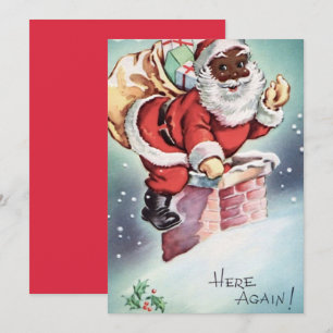 Retro Vintage Christmas African Santa Holiday Card Feiertagskarte