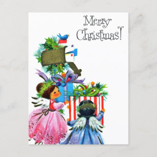 Retro Vintage Christmas Angels Feiertagspostkarte