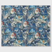 Retro Vintage Christmas: Blue Collage Geschenkpapier (Flach)