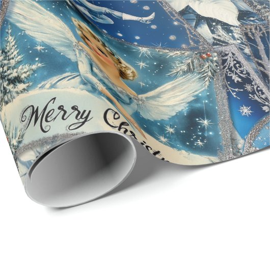 Retro Vintage Christmas: Blue Collage Geschenkpapier (Rolleneckpunkt)