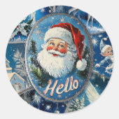 Retro Vintage Christmas: Blue Collage Runder Aufkleber (Vorderseite)