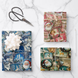 Retro Vintage Christmas Collage Trio Geschenkpapier Set
