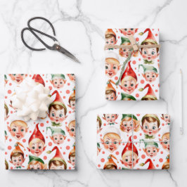 Retro Vintage Christmas Elf Faces Geschenkpapier Set