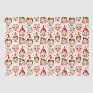 Retro Vintage Christmas Elf Faces Seidenpapier